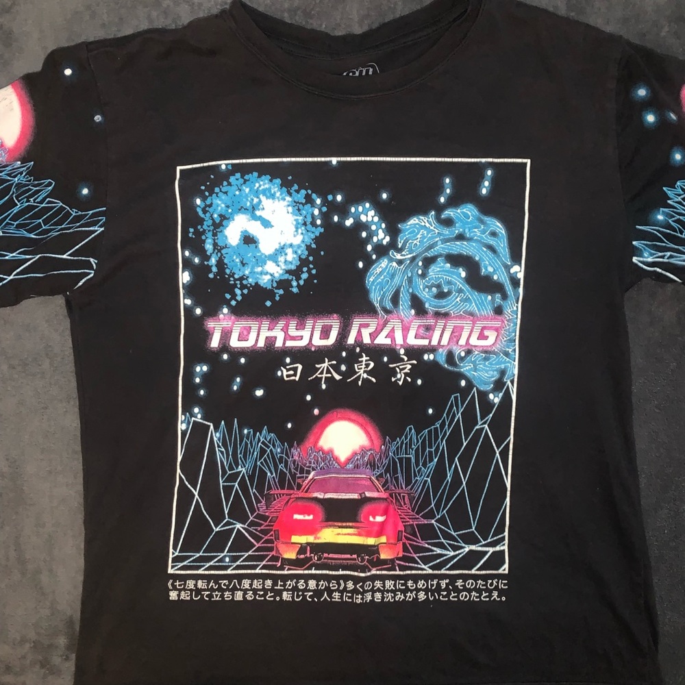 Black and Blue Retro Racing Tee Short Sleeve